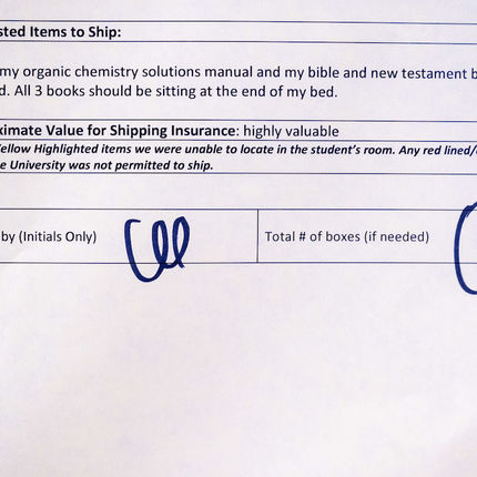 A student request slip indicates just three items he or she hoped staff could retrieve. (Photo by Matt Cashore/University of Notre Dame)