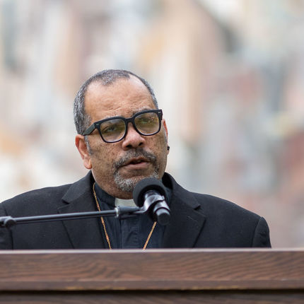 The Rev. Hugh R. Page, Jr., professor of theology and Africana studies and vice president and associate provost for undergraduate affairs, shares prayers during the 