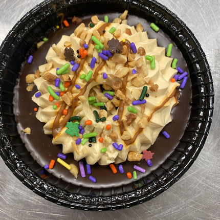 Executive pastry chef Sinai Vespie treated students to individual versions of her Food Network Halloween Championship desserts Halloween weekend. This is the Peanut Butter Caramel Stout Cake.