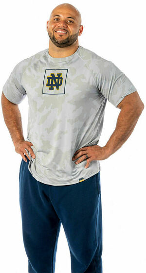 Matt Frakes wearing camoflauge ND t-shirt