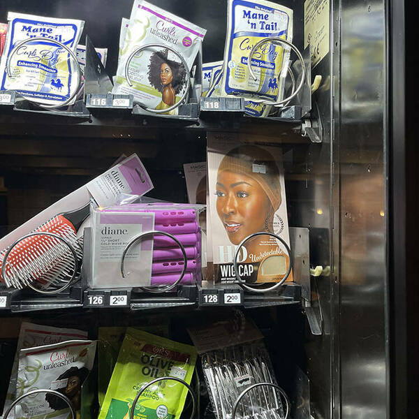 African American hair products vending machine_ close-up