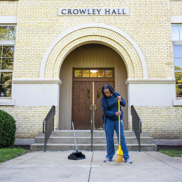 Photo of Karen Fulford outside of Crowley Hall.