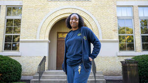 Photo of Karen Fulford outside of Crowley Hall.