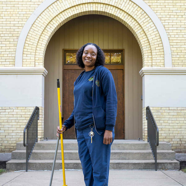 Photo of Karen Fulford outside of Crowley Hall.