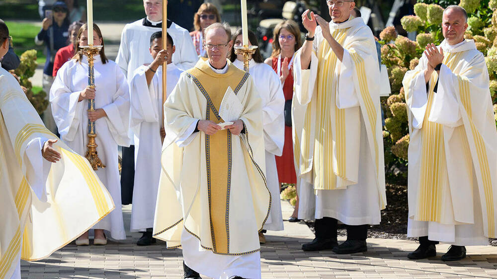 Rev. Robert A. Dowd, C.S.C. following his Inauguration Mass at the Basilica of the Sacred Heart (Photo by Matt Cashore/University of Notre Dame)